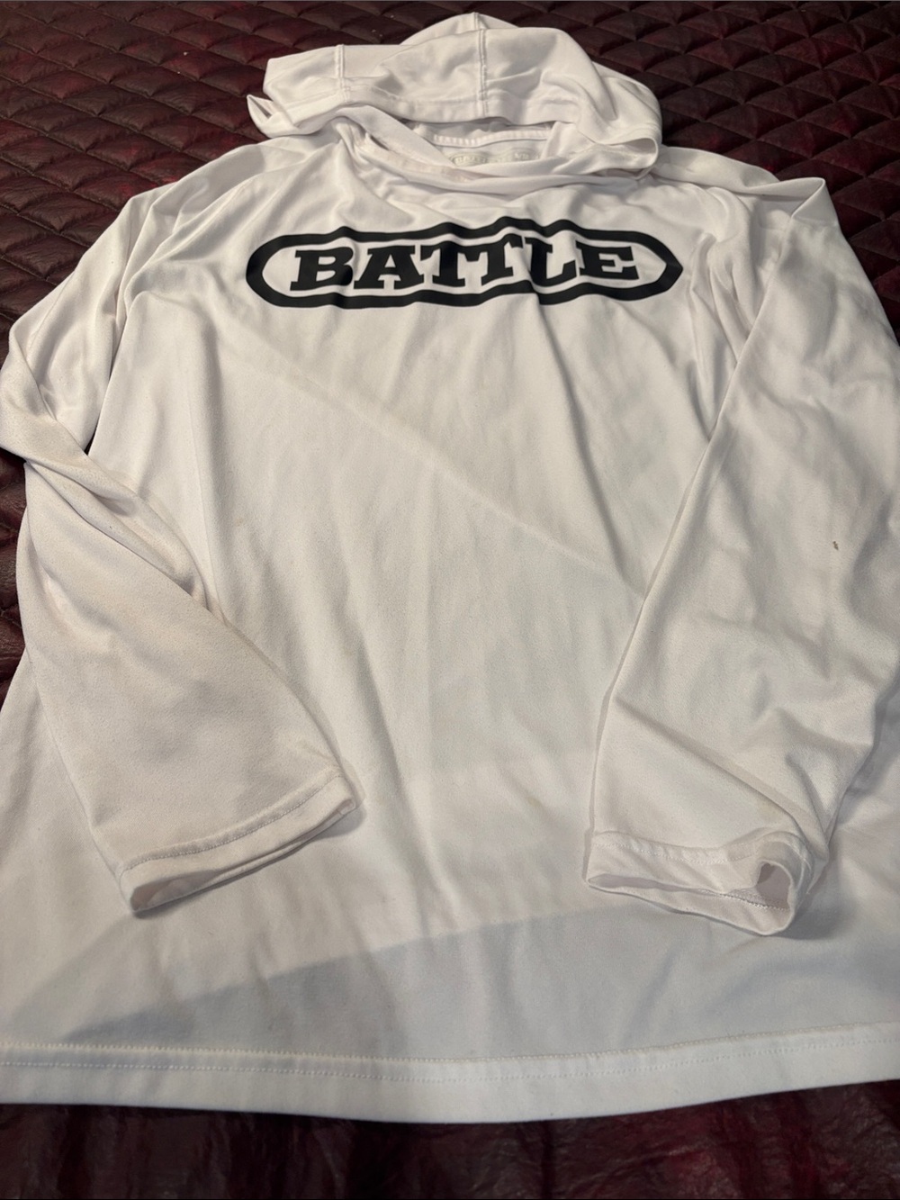 White 'BATTLE' Hooded Long Sleeve Top